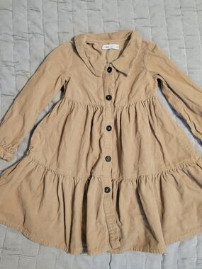 Zara Girls' Tan Corduroy Tiered Button-Down Dress